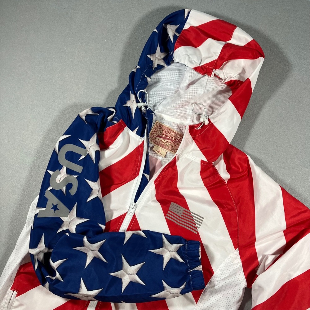 Brooklyn Cloth Mens M American Flag Windbreaker Jacket Red White Blue USA